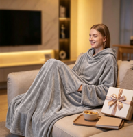 Couverture TV confortable à porter avec poches pour les pieds, anti-boulochage, couverture intégrale du corps, couverture en flanelle surdimensionnée pour l'hiver