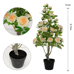 Plastic Champagne <b>Artificial</b> Rose <b>Tree</b>, Faux Floral <b>Tree</b> for Wedding Hotel Mall Decoration - Product Image 2