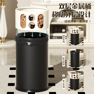 Cylindrical Metal Trash Can 12L Above Big Size Indoor Use For Bedroom Living Room - Product Image 4