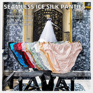 Slip Donna Senza Cuciture Taglio Alto Sottile in Maglia Solida Plus Size con Seta Ghiaccio e Raso - Product Image 2