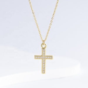 wholesale sterling silver plata 925 gold plated cross <b>necklace</b> round stone Unisex hip hop vintage zirconia pendant <b>necklaces</b> - Product Image 4