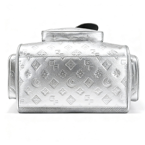 Custom Logo Metallic Silver Embossed High Quality PU Leather <b>Backpack</b> Large Capacity Laptop Travel <b>Backpack</b> - Product Image 2