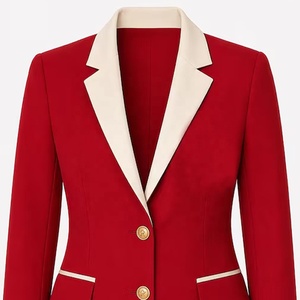 Blazer Rojo para Mujer con Cuello de Solapa, Manga Larga, Botón Único, Color Sólido, Lana y Poliéster Antiarrugas, para Otoño - Product Image 2