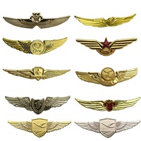 Broche Insigne Militaire en Forme d'Aile pour Uniforme de Service Aérien, Vente en Gros, Dorée, Broche Métallique de Commandant d'Avion avec Fermoir, Insigne de Capitaine d'Avion