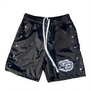 Shorts de Baño Casuales para Hombre, Negros, Bordados, con Cordón Ajustable, Cintura Media, Secado Rápido, Tela Satinada - Product Image 2