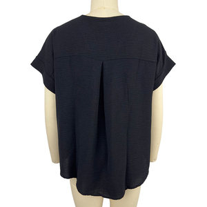 Femmes décontracté é<span class=keywords><strong>t</strong></span>é ODM haut en tricot Style Vintage à manches courtes <span class=keywords><strong>grande</strong></span> <span class=keywords><strong>taille</strong></span> respirant col en v ample <span class=keywords><strong>t</strong></span>-<span class=keywords><strong>shirt</strong></span> - Product Image 3