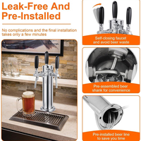 Tour de robinet à bière en acier inoxydable à triple robinet de 3 pouces avec ligne de bière pré-assemblée et robinet à débit réglable pour bar, fête, mariage