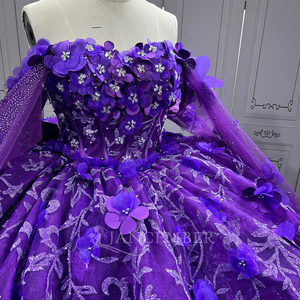 Vestido de Quinceañera Lsmu167 Morado, Vestido de Fiesta con Cuentas, Lentejuelas y Apliques de Encaje, Estilo Princesa - Product Image 3