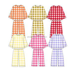 Conjuntos de Ropa para Niños, Tela de Yoga, Manga Larga, Pijamas a Cuadros, Conjuntos Deportivos para Niñas, Color y Talla Personalizados, Fabricante OEM ODM Directo de Fábrica - Product Image 4