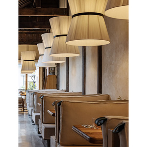 Lustre rond en tissu blanc de style chinois moderne, luminaire LED anti-éblouissement pour restaurant, bar, hôtel, décoration - Product Image 1