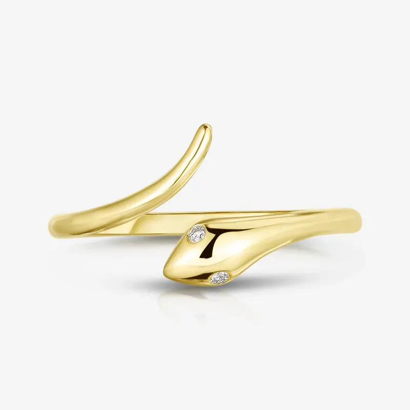 Produk baru desain terbuka dapat disesuaikan hewan perak 925 zirkon 14K cincin ular emas