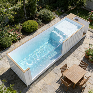 Piscina Grande Sobre Suelo con Contenedor de Ventana Acrílica, Jacuzzi, Spa de Nado, Piscina de Inmersión de Fibra de Vidrio, Grande de Madera para Exteriores - Product Image 3