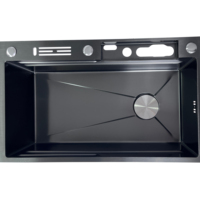 Évier de cuisine artisanal en acier inoxydable avec porte-couteaux à affichage numérique intelligent moderne, design touches de piano
