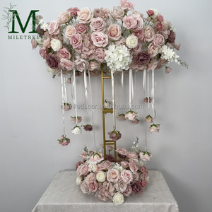 Chemin de table en fleurs de soie rose haut de gamme, cercle de fleurs artificielles personnalisé pour la décoration de table d'événement de mariage - Product Image 2