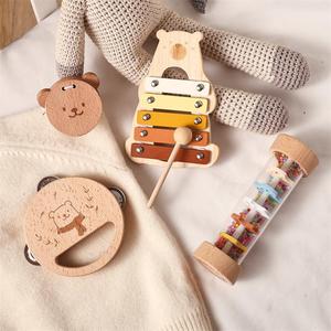 Wholesale Wooden Bear Musical Instruments Set Xylophone Rattle Bell <b>Drum</b> Percussion <b>Toy</b> for Kids Early Education - Product Image 3