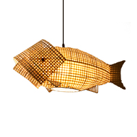 Luminaire suspendu en bambou tissé vintage fait à la main, forme de poisson créative, lustre pour salon, lustre pour salle à manger, lustre pour salon de thé zen