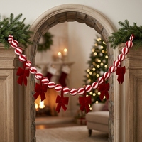 Guirlande de Noël en tissu avec petits nœuds, 1,8 m, pour escalier, porte, mur, toile de fond de fête