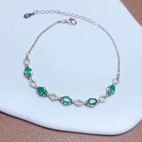 Bracelet à breloques émeraude naturelle en argent sterling 925 Femme Tendance Nouveau design avec rhodium et placage d'or pour cadeau ou fête