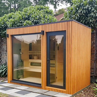 Sauna sec en bois design moderne pour intérieur et extérieur, avec douche intégrée, poêle infrarouge, magnifique sauna extérieur