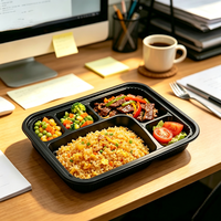Boîtes à emporter en gros de grande taille, de qualité alimentaire, à 5 compartiments, contenants alimentaires jetables, sans BPA, en plastique PS, boîtes à lunch bento avec couvercle