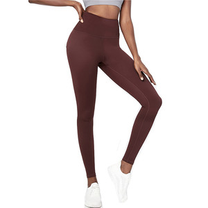 थोक महिला फिटनेस कपड़े कस्टम ठोस रंग भूरे रंग की महिला के सक्रिय और कट आकार की उच्च कमर कसरत महिला जिम लेगिंग - Product Image 4