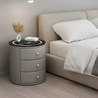 Table de chevet intelligente ronde de luxe légère YISI 2026 hautement recommandée avec éclairage LED et armoire de rangement