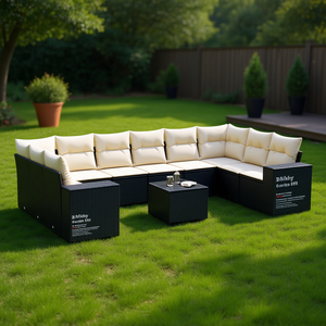 Conjunto de Sofás Modulares de Ratán PE Negro para Jardín, 10 Plazas, Muebles de Exterior, Diseño Contemporáneo - Product Image 2