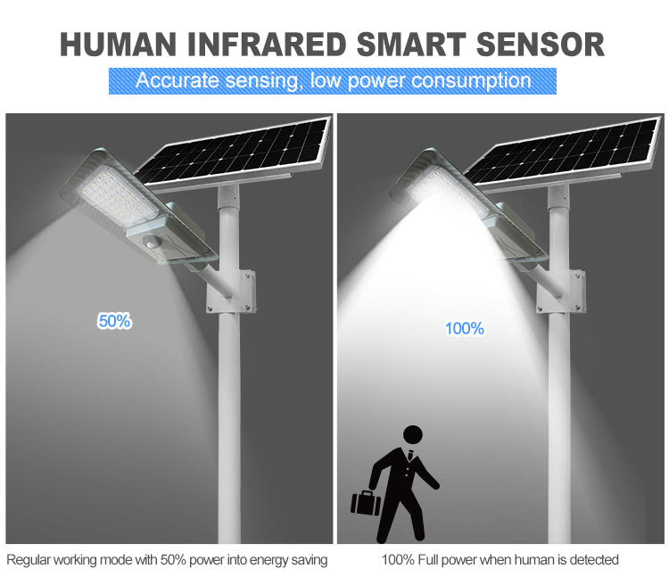 50W High Brightness Lithium Battery Energy Saving 3030 Chips led solar street light