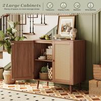 Credenza Moderna in Rattan con Ante in Canna, Mobile Contenitore in Legno Ingegnerizzato con Ripiani Regolabili, Salvaspazio, per Hotel, Smontato (RTA)
