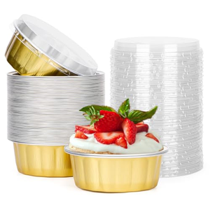 Contenants en aluminium ronds dorés à paroi lisse, robustes et recyclables, bols à emporter en aluminium avec couvercle en aluminium - Product Image 1