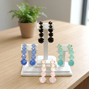 Best selling round cut chalcedony <b>black</b> onyx <b>stud</b> <b>earring</b> solid brass 18k gold plated prong set jewelry multi gemstone <b>earrings</b> - Product Image 6