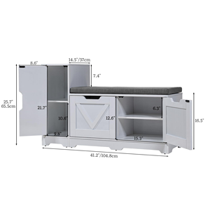 SENYU White Farmhouse Entryway <b>Shoe</b> <b>Bench</b> <b>with</b> Cushioned <b>Seat</b> and <b>Storage</b> Drawers for Hallway Furniture - Product Image 2