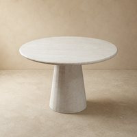 Table à manger moderne en marbre travertin naturel finition mate, piétement unique, pour maison, hôtel, villa, assemblage requis