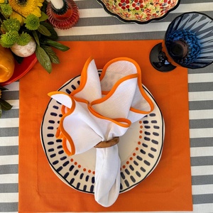 Wrapped-edge Custom Organic Cotton-<b>linen</b>/<b>Linen</b> Napkins & <b>Table</b> <b>Cloth</b> Handmade Scallop Embroidery Cotton Canvas Placemat - Product Image 3