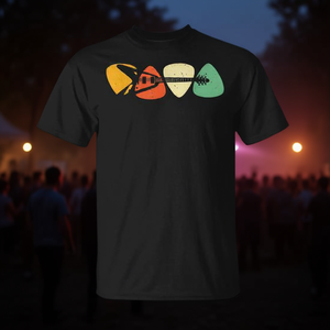 T-shirt rétro à manches courtes et col rond avec motifs de plectres de guitare électrique, unisexe, pour adulte, vêtement promotionnel - Product Image 3