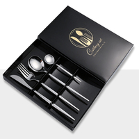 Ensemble de couverts de luxe en acier inoxydable, or, noir, argent, couteau, fourchette, cuillère, couverts avec boîte cadeau pour mariage, hôtel, maison
