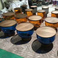 Table basse en verre de luxe moderne avec plateau en bois, finition mate, faite à la main, vente en gros d'usine, et table d'appoint contemporaine