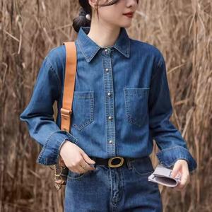 Camisas de Mezclilla Personalizadas para Mujer, Estilo Informal, Lavado Ácido, 100% Algodón, Venta al Por Mayor - Product Image 2