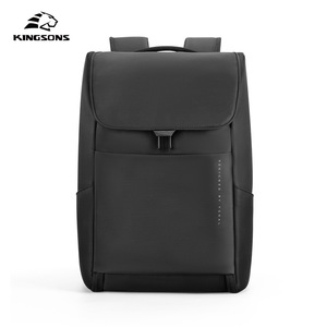 Kingsons Laptop <b>Backpack</b> <b>Black</b> Large Capacity Business Travel Unisex Shoulder Straps Solid Color - Product Image 5