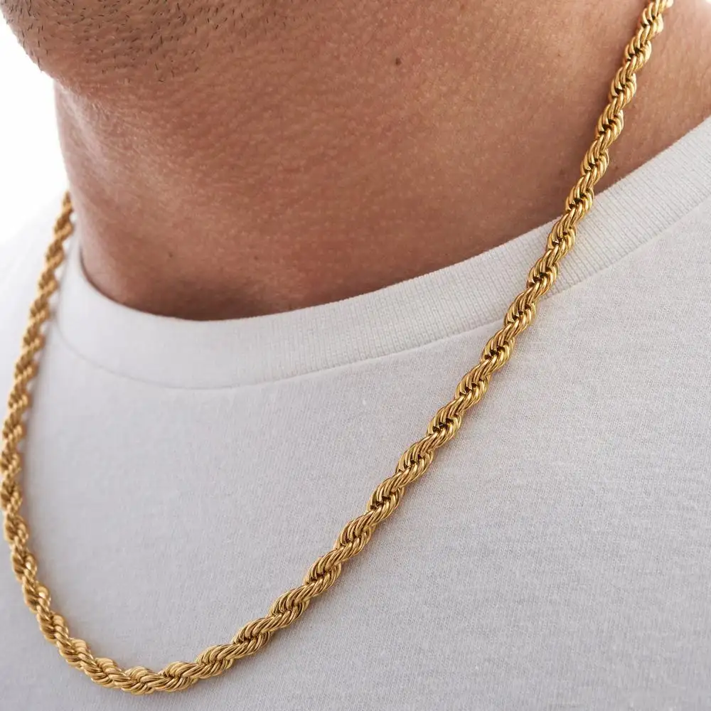 5mm 53cm Waterproof PVD Gold hiphop Rope Chain Necklace Women Men Body Chains Twist Rope Link Stainless Steel Chain Necklaces