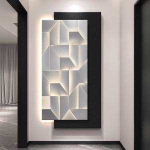 Peinture décorative moderne pour entrée, peinture abstraite haut de gamme pour couloir, peinture murale 3D avec texture en grès, lampe murale LED - Product Image 5