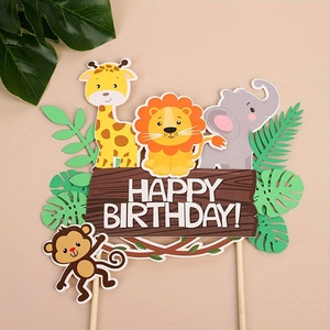 1 Pezzo Decorazione per <span class=keywords><strong>Torta</strong></span> di Compleanno con Animali Giraffa Leone Elefante Scimmia per Baby Shower e Feste di Compleanno di Bambini e Bambine - Product Image 1