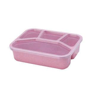 Boîte à lunch à quatre compartiments, boîte bento en plastique avec couvercle pour le stockage des aliments des étudiants, couleurs nordiques, forme rectangulaire - Product Image 5