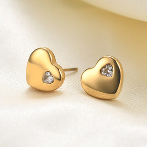 Heart Shape <b>Stud</b> <b>Earrings</b> 12MM Bezel <b>Set</b> Diamond Stainless Steel Gold <b>Silver</b> Color Gift Jewelry for Women - Product Image 2
