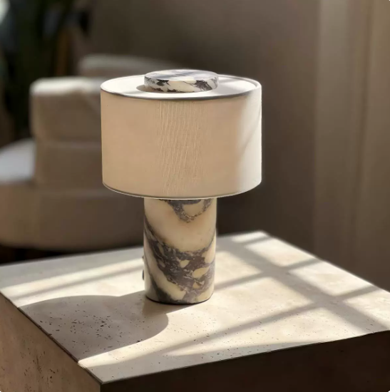 Marble Pattern Charging Fabric Lampshade Desk Lamp Bedside Lamp