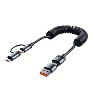 Wholesale PD 100W Spring Coiled Type C Fast <b>Charging</b> <b>Cable</b> 4 in 1 <b>USB</b> A/Type-C to <b>USB</b> C Data <b>Cable</b> - Product Image 1