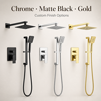 Ensemble de robinetterie de douche thermostatique réglable en hauteur avec barre coulissante carrée, kit de douchette à main, fixation murale, finition brossée, jet doux effet pluie