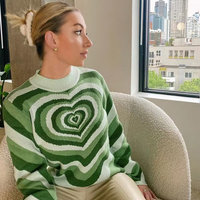 Y2K col roulé femmes rayé coeur motif esthétique pull doux pulls à manches longues tricot haut court 90s Harajuku tricot
