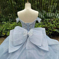 Robe de Quinceañera bleue, robe de bal, fournisseurs, grande taille, robe de mariée séquentielle, décorations en cristal, dos en dentelle, vêtements de fête pour femmes
