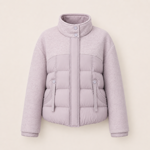 Chaqueta híbrida de plumón para mujer, mezcla de lana, acolchada, de materiales mixtos, corta, tipo puffer, abrigo de invierno, ropa exterior corta, chaqueta de plumón - Product Image 2